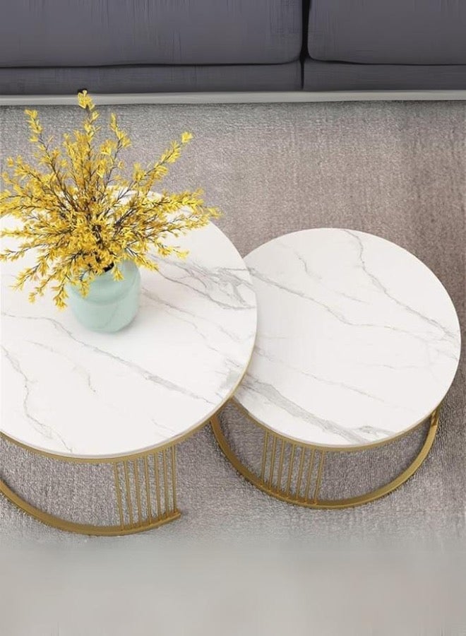 Mobellya Luxury Marble-Nesting Coffee Tables with Gold Metal Frame - Image 3